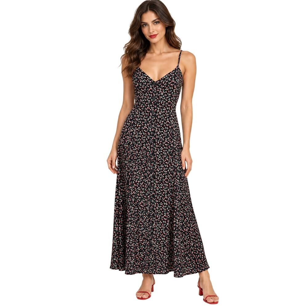 Vintage Whitney Collection Dress Womens M Cherry Print Rayon Maxi Sundress